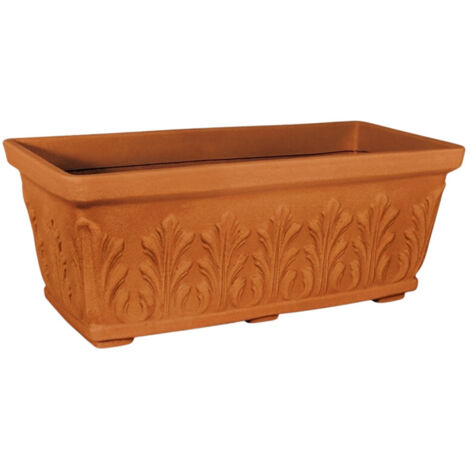 Pot de fleurs décoratif classique traditionnel 50 x 20 cm H 18 cm en polymère terracotta résistant pour plantes de jardin et terrasses