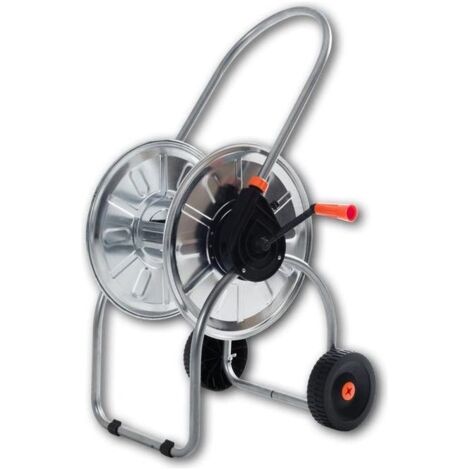 Enrouleur tuyau arrosage 50 m – Chariot en acier galvanisé – Raccords automatiques – Manivelle avec noyau en acier – Roues de transfert – Agrati