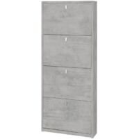 Étagère à chaussures mince peu encombrante avec quatre portes Beton Cemento 63x18x h154 cm