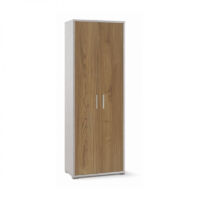 Meuble 2 portes 71L x 41P x H199 – Finition bois blanc mat et noyer – Sarmog