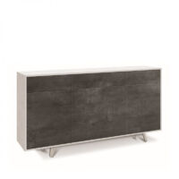 Meuble 3 portes, 3 tiroirs, 164 cm (L) x 41 cm (P) x 92 cm (H), finition blanc mat et noir mat, Sarmog