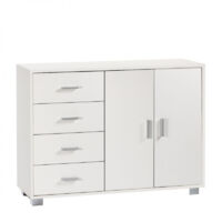 Meuble 2 portes, 4 tiroirs, 116 L x 41 P x H 86 cm – Finition blanc flammé – Sarmog