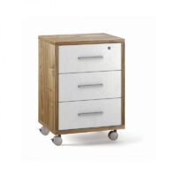 Commode à roulettes, 3 tiroirs, 51 cm (L) x 41 cm (P) x 71 cm (H) – Bois de noyer et finition blanc mat – Sarmog