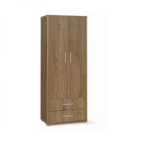 Meuble 2 portes, 2 tiroirs, 71L x 41P x H182 cm, finition noyer, Sarmog