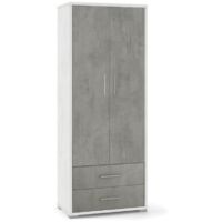 Armoire polyvalente à deux portes et deux tiroirs Ciment Blanc 71x41x h182 cm