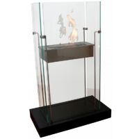 Bio-cheminée au sol Atlanta Noir 2 kW – structure en acier + base en bois, 4 vitres – Tecno Air System