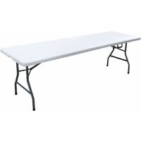 Table pliante pliable en valise en résine blanche, structure en fer, 240x70x74 cm