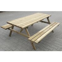 Table de pique-nique en bois traité 180x160x71 cm – 6 places – Résistante aux intempéries – Idéale pour extérieur – Alce