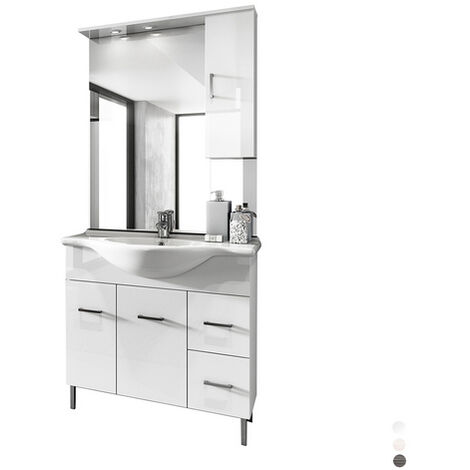Mobile bagno venice cm 85 con lavabo e specchio bianco lucido