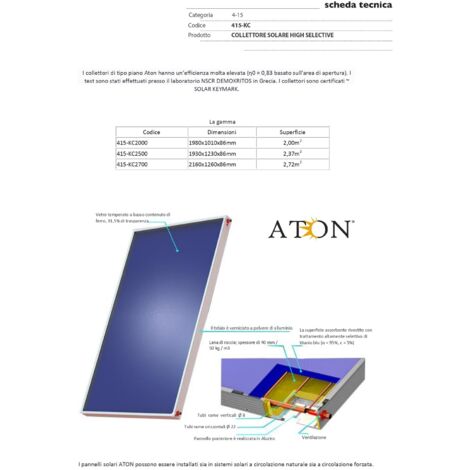 COLLETTORE SOLARE ATON HIGH SELECTIVE 2.00 MQ Misura: 1980x1010x86