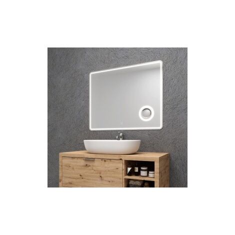 Specchio Led 80x70 Cm Con Ingranditore Orologio E Accensione Touch - Roxy - Foto 4