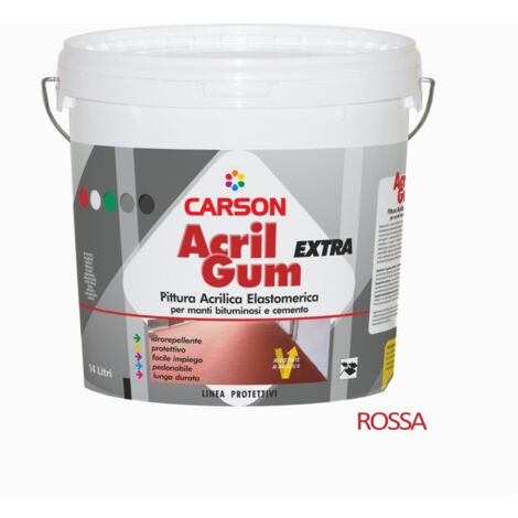 Carson AcrilGum Extra PITTURA ACRILICA IMPERMEABILIZZANTE Manti bituminosi Tetti Rosso - 14 LITRI