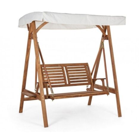 Dondolo Noemi 2 Posti in Legno Con Telo Copertura Bianco cm 185x122 x h. 188 (1/5)