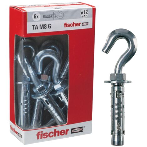 Fischer Tasselli in Acciaio TA M6 con Gancio, Diametro Foro 10 mm, per Cemento Armato, Calcestruzzo e Murature Piene, 6 Pz, 71256