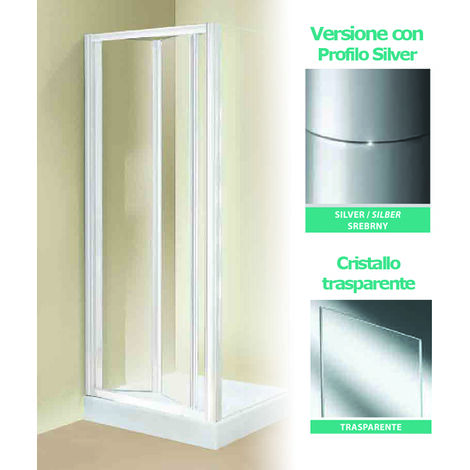 Porta doccia a soffietto tris s 85 profilo silver cristallo trasparente