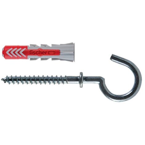 Fischer 25 Tasselli Duopower con Occhiolo Aperto, 6 x 30 mm Universali, per Muro pieno, Mattone Forato, Cartongesso, 541743, grigio/rosso, 25 pz