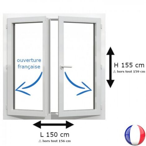 Gefradis – Fenêtre PVC 2 vantaux H 155 x L 150 cm – Ouverture à la française – Isolation 5 chambres – Vitrage faible émissivité avec gaz Argon
