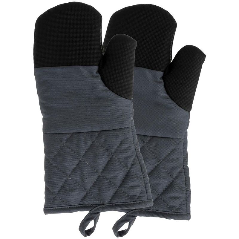 5five - 2 guanti da cucina in tessuto neoprene nero e grigio