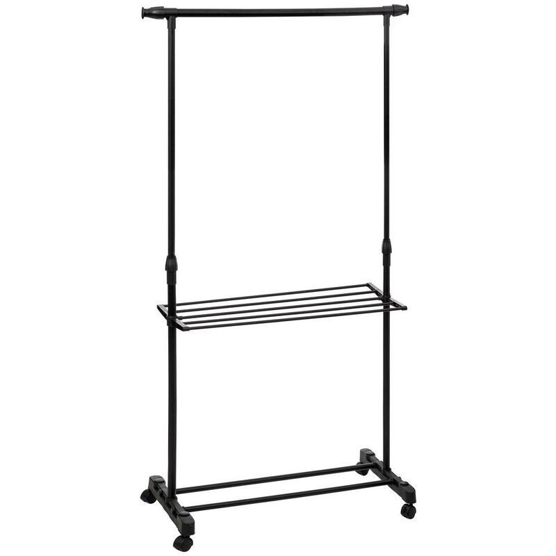 Well Home Appendiabiti Con Ruote In Acciaio Inox, Altezza Regolabile 90-160 Cm, Nero, Porta Abiti Da Terra
