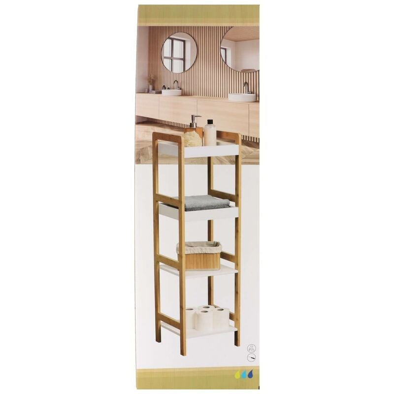 Mobile Scaffale Bagno a Colonna 4 Ripiani Libreria Angolo Legno Bambu  33x110cm