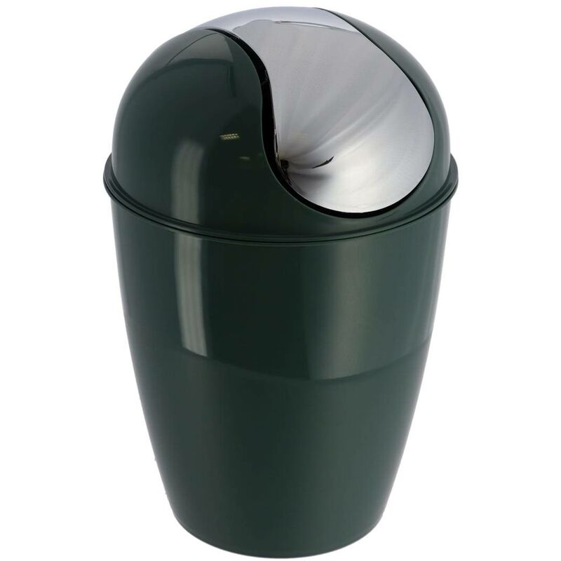 Bidone Rifiuti In Metallo Tendance 5L – Svasato, Con Coperchio In Bambù, Colore Taupe, Design Moderno - 5
