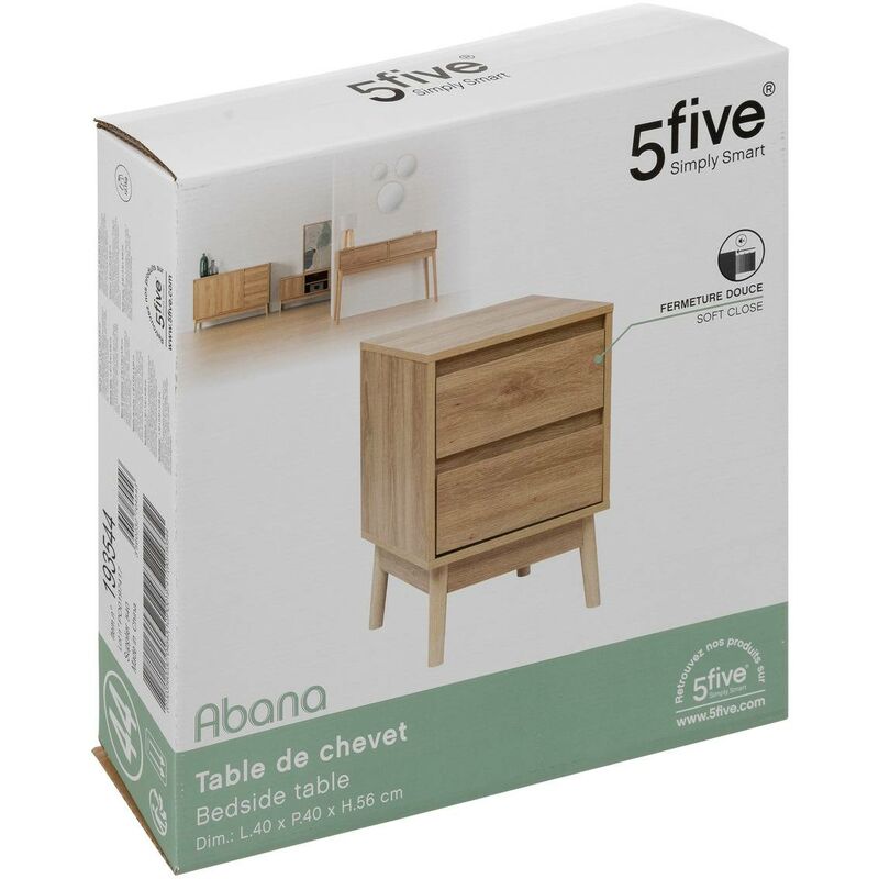 5five - comodino a 2 cassetti abana effetto rovere naturale