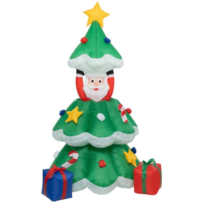 Babbo Natale Gonfiabile Con Luci LED, 188 Cm, Con Albero E Cane, Decorazioni Natalizie Da Esterno/Interno - 4
