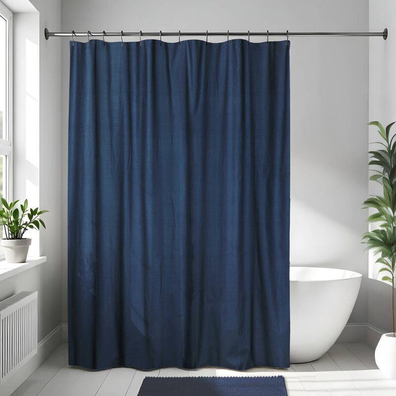 Lush Decor Tenda Doccia In Cotone Riciclato Blu Navy 182x182 Cm - Righe Con Frange A Nappe