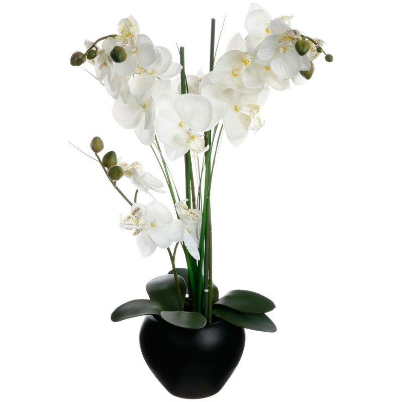 Vaso in ceramica argentata per orchidee artificiali h53cm - orchidea,  arenaria, poliestere, acciaio e pvc, dimensioni 50x28x53