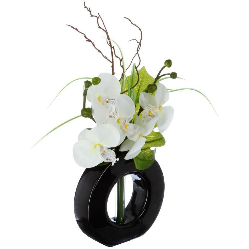 Orchidea Artificiale In Vaso Di Ceramica Nera - Altezza 53 Cm - Foto 2