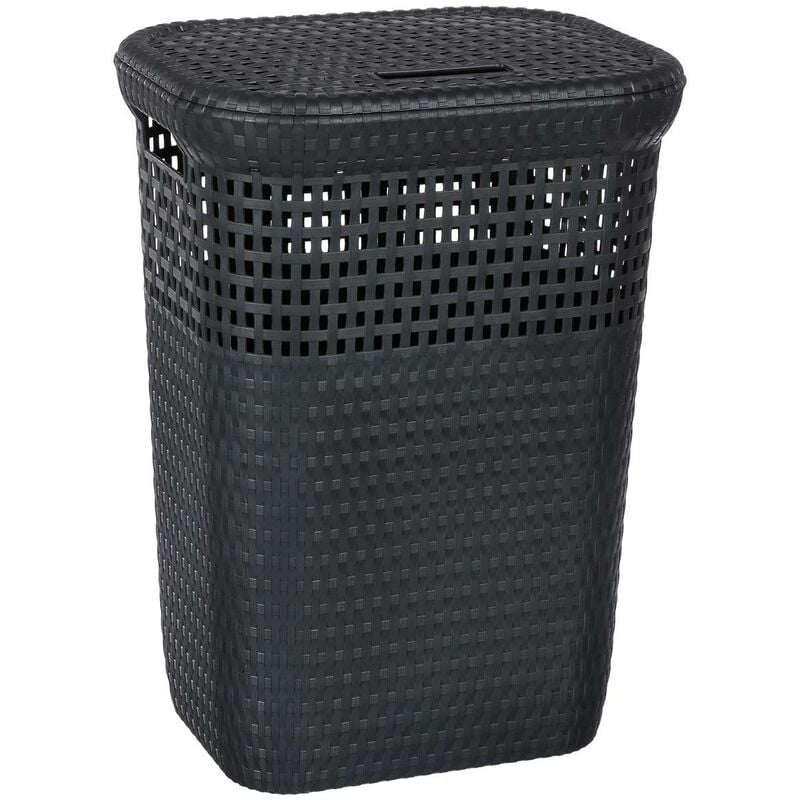 5five - cesto per biancheria in plastica rattan 60l grigio