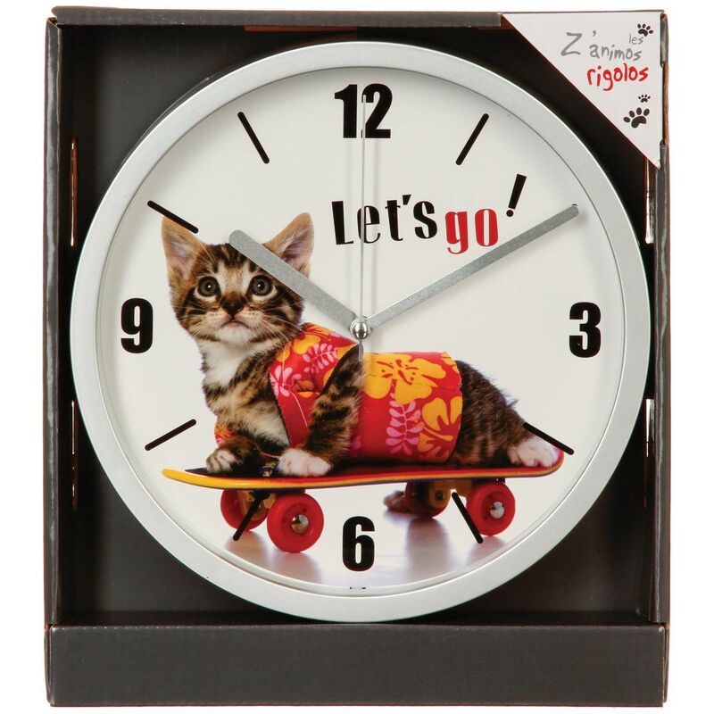 Orologio a forma di gatto in vetro D22cm - Gatto da skate - Atmosphera  créateur d'intérieur