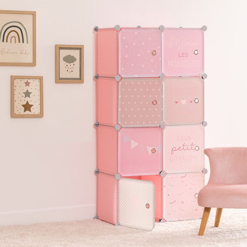 Sorbus Cassettiera 10 Cassetti Per Bambini | Comò In Tessuto E Acciaio | Organizer Per Vestiti E Giocattoli | Rosa 31,5x12x32 Cm