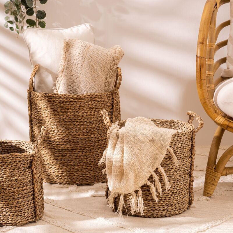 Set di 4 cestini in rattan portatili intrecciati a mano accattivanti composizioni floreali contenitori per decorazioni da tavolo