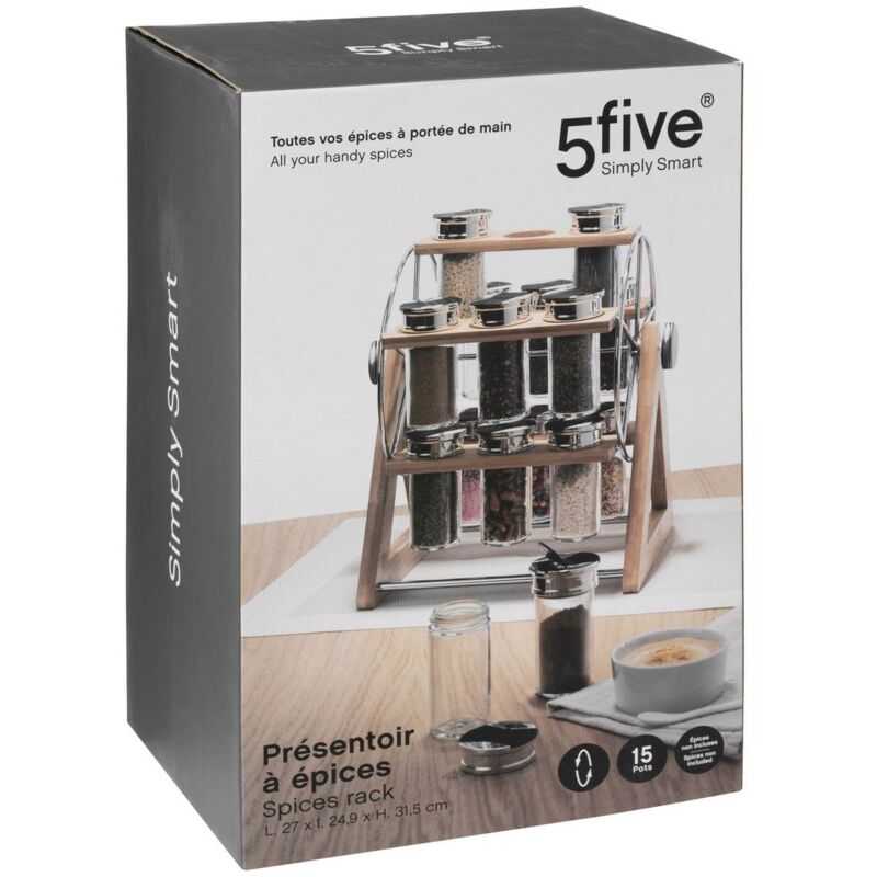 Stand Portaspezie girevole in Legno con 15 Barattoli - Five Simply