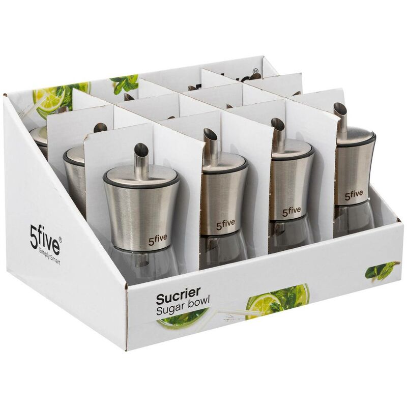 5five - zuccheriera in vetro con coperchio in acciaio inox 16cl