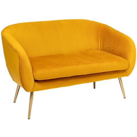 Panca a 2 posti solaro in velluto giallo ocra 124x74cm - Atmosphera créateur d'intérieur (1/4)