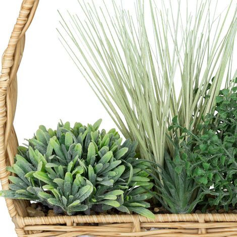 ATMOSPHERA Pianta Artificiale Pensile In Ceramica H20cm - Finta Pianta A Muro Con Vaso In Gres E Corda In Iuta. Decorazione Senza Manutenzione