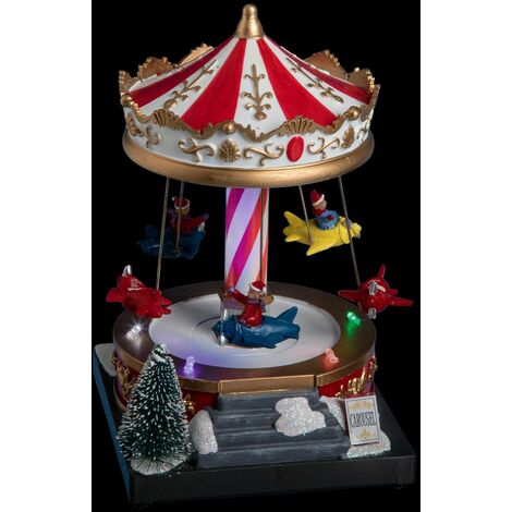 Villaggio di Natale, Sciatori in movimento e Pattinatori rotanti, h 24 cm, musiche natalizie