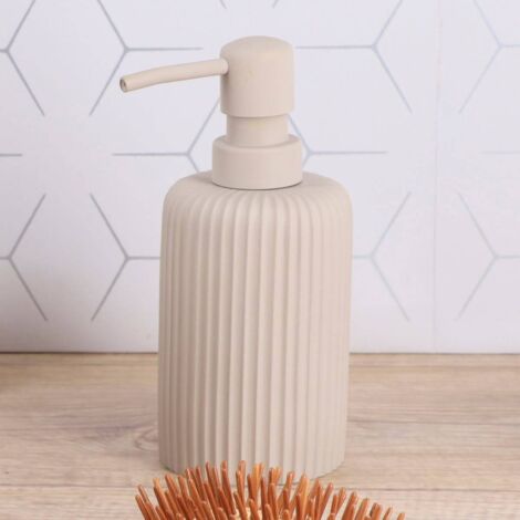 Relaxdays Set 2 Dispenser Sapone Rotondi – Ricaricabili, Con Pompa In Bambù E Plastica Bianca, 340 Ml, Moderni