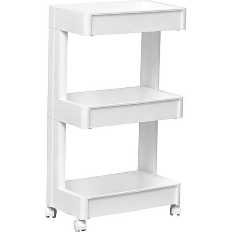 Carrello A 3 Livelli Su Ruote Per Bagno E Cucina – Scaffaliera Mobile Per Stoccaggio E Trucco, 4 Ruote Universali, Bianco