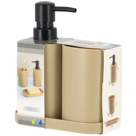 Set accessori bagno dispenser e portaspazzolini da appoggio beige in  plastica Ring