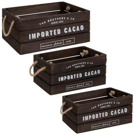 Set di 3 casse in legno denys l23 29 35cm tonka brown - Atmosphera créateur d'intérieur