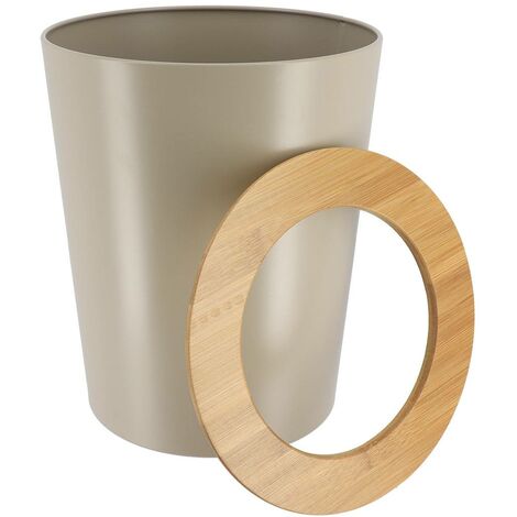 Bidone Rifiuti In Metallo Tendance 5L – Svasato, Con Coperchio In Bambù, Colore Taupe, Design Moderno - 3