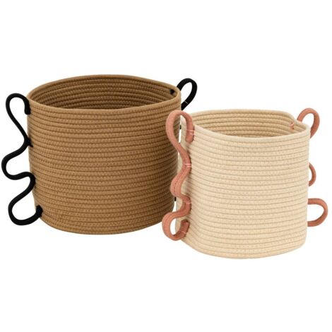 Set di 4 cesti rotondi in iuta beige e nera D25 Line | Maisons du Monde