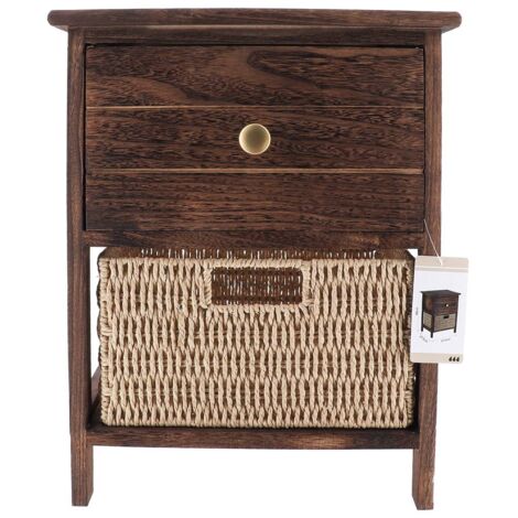 Mobiletto in paulownia mdf 1 cassetto con pomolo oro e 1 cestino portacarte - marrone naturale - Tendance (1/4)