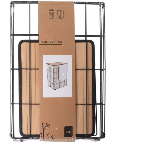 Grande Cesto Portaoggetti Pieghevole In Lino Con Coperchio E Manici – Nero (45x30x30 Cm)