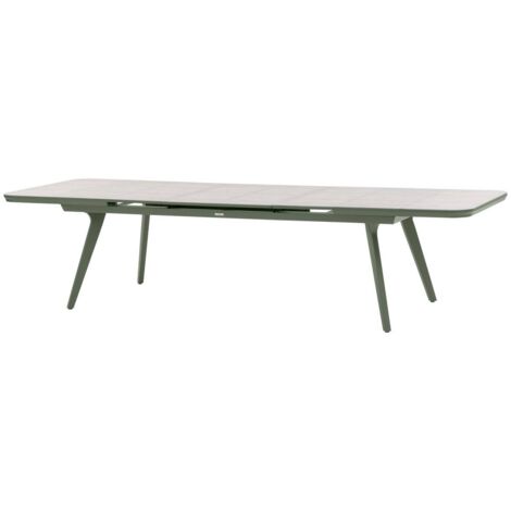 Tavolo da giardino allungabile pulpy in verde alloro e grigio granito, 12 posti a sedere, in alluminio, vetro e ceramica - Hespéride