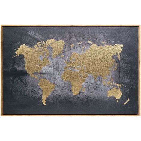Atmosphera mappa del mondo nera e dorata 88 x 58 cm