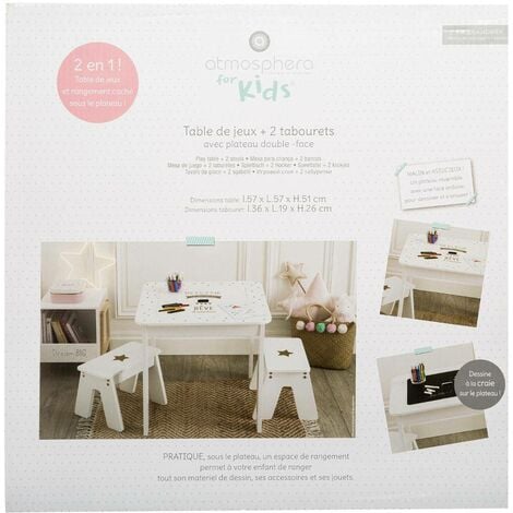 Set tavolino 57x52h cm con due sgabelli bianco e oro per bambino - Stardust